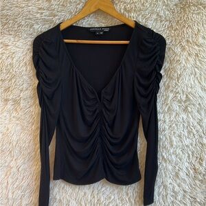 Veronica Beard black top ruched flint and long sleeve v neckline Sz line Sz Xs